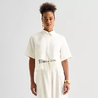 Worthington Womens Cuffed Short Sleeve Regular Fit Button-Down Shirt