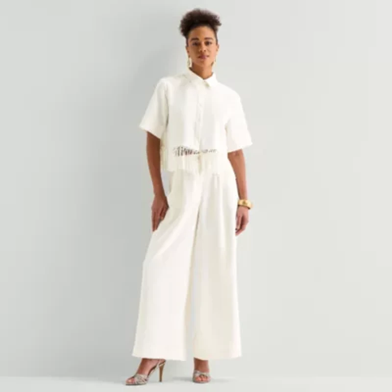 Worthington Womens Cuffed Short Sleeve Regular Fit Button-Down Shirt