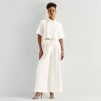 Worthington Womens Cuffed Short Sleeve Regular Fit Button-Down Shirt