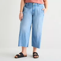 a.n.a Womens - Plus High Rise Frayed Hem Cropped Jean