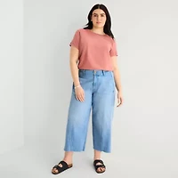 a.n.a Womens - Plus High Rise Frayed Hem Cropped Jean