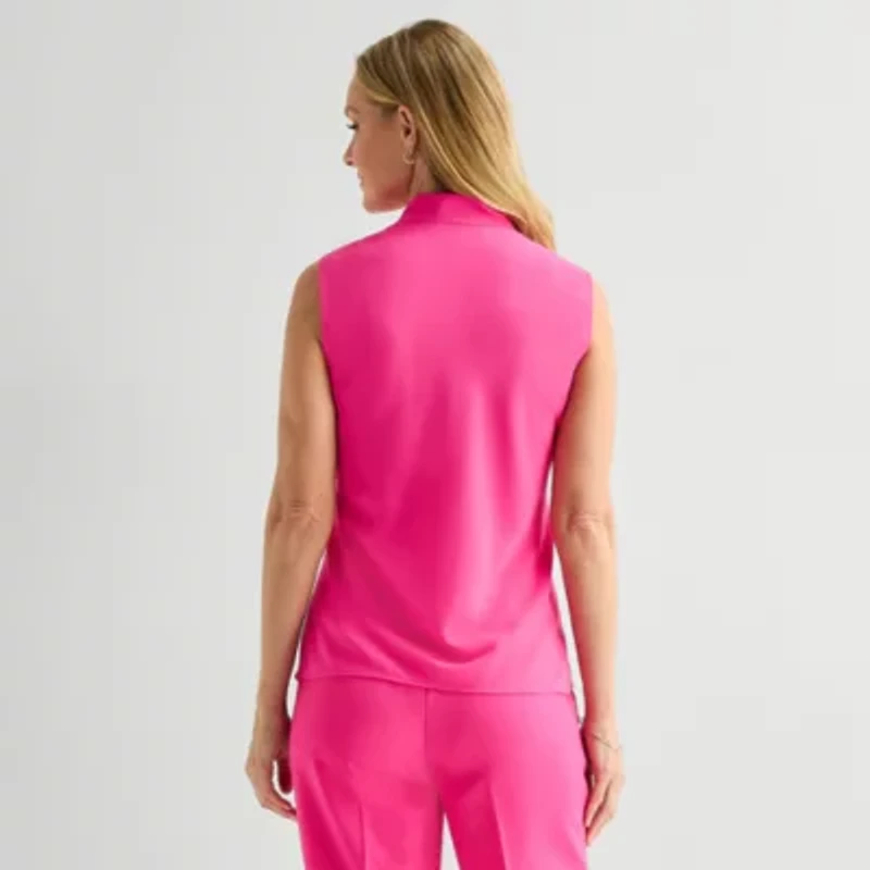 Black Label by Evan-Picone Womens Split Tie Neck Sleeveless Blouse