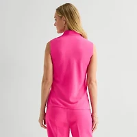 Black Label by Evan-Picone Womens Split Tie Neck Sleeveless Blouse