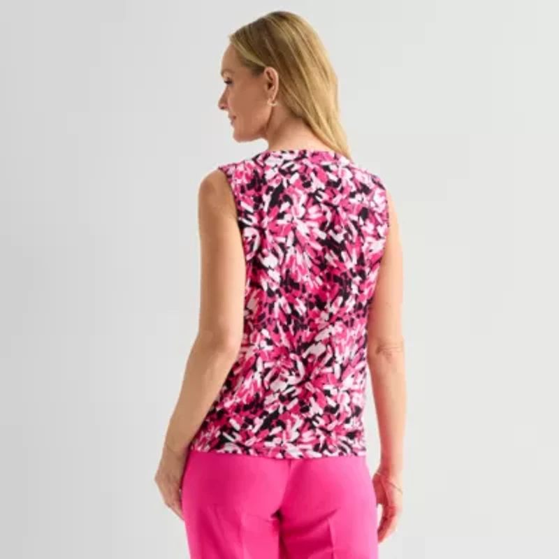 Black Label by Evan-Picone Womens Round Neck Sleeveless Blouse