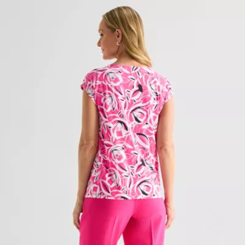 Black Label by Evan-Picone Womens Keyhole Neck Short Sleeve Blouse