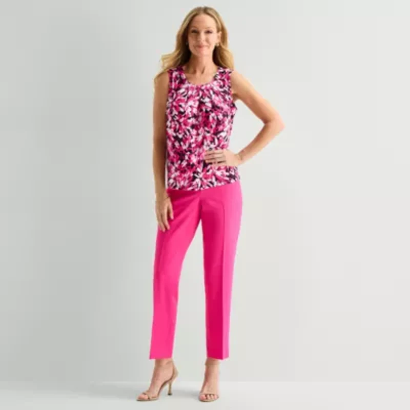 Black Label by Evan-Picone Womens Round Neck Sleeveless Blouse