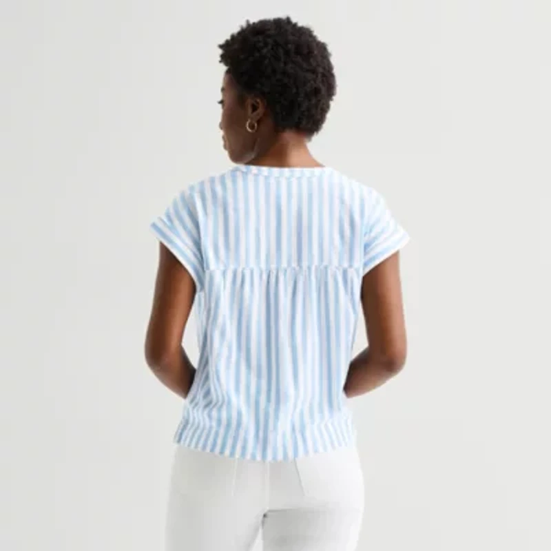 St. John's Bay Womens Round Neck Short Sleeve Blouse