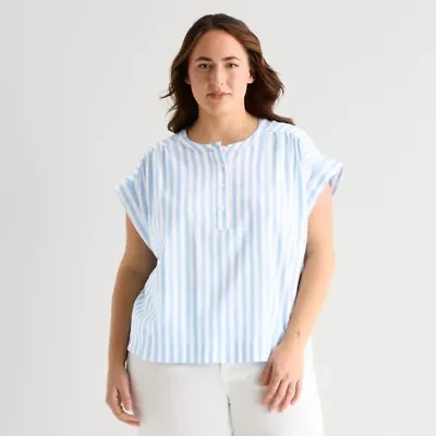 St. John's Bay Womens Plus Round Neck Short Sleeve Blouse