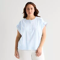 St. John's Bay Womens Plus Round Neck Short Sleeve Blouse