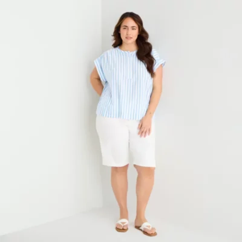 St. John's Bay Womens Plus Round Neck Short Sleeve Blouse