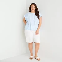 St. John's Bay Womens Plus Round Neck Short Sleeve Blouse