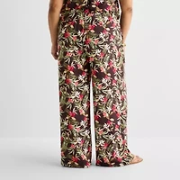 Liz Claiborne Womens Plus Wide Leg Mid Rise Pull-On Pant