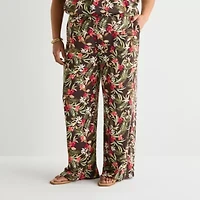 Liz Claiborne Womens Plus Wide Leg Mid Rise Pull-On Pant