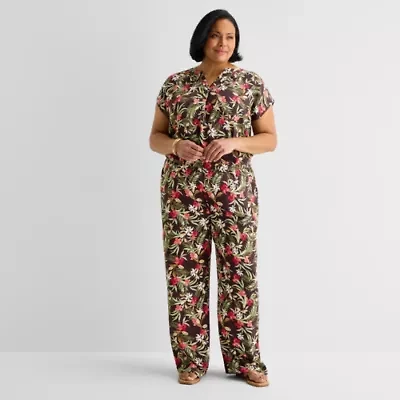 Liz Claiborne Womens Plus Wide Leg Mid Rise Pull-On Pant