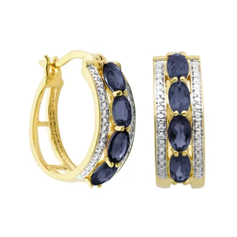 Sparkle Allure Womens Blue Sapphire 18K Gold Over Brass 19mm Hoop Earrings