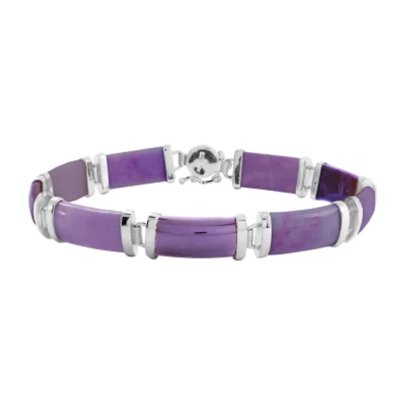 Womens Genuine Purple Jade Sterling Silver Tennis Bracelet