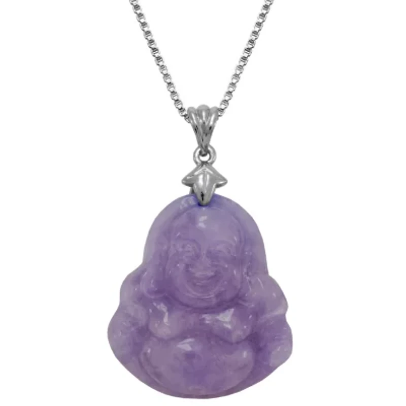 Buddha Womens Genuine Purple Jade Sterling Silver 18 Inch Pendant Necklace