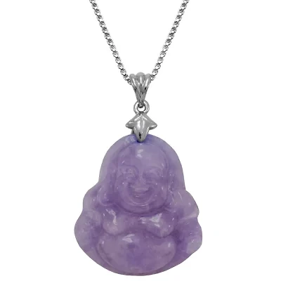 Buddha Womens Genuine Purple Jade Sterling Silver 18 Inch Pendant Necklace