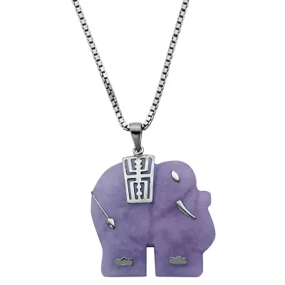 Elephant Womens Genuine Purple Jade Sterling Silver 18 Inch Pendant Necklace