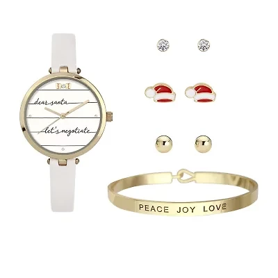 Mixit Womens White 5-pc. Watch Boxed Set Pt7639gdwt