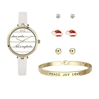 Mixit Womens White 5-pc. Watch Boxed Set Pt7639gdwt