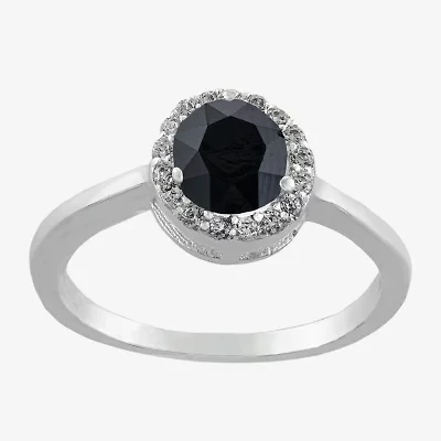 Silver Treasures Womens Blue Crystal Sterling Round Halo Engagement Ring