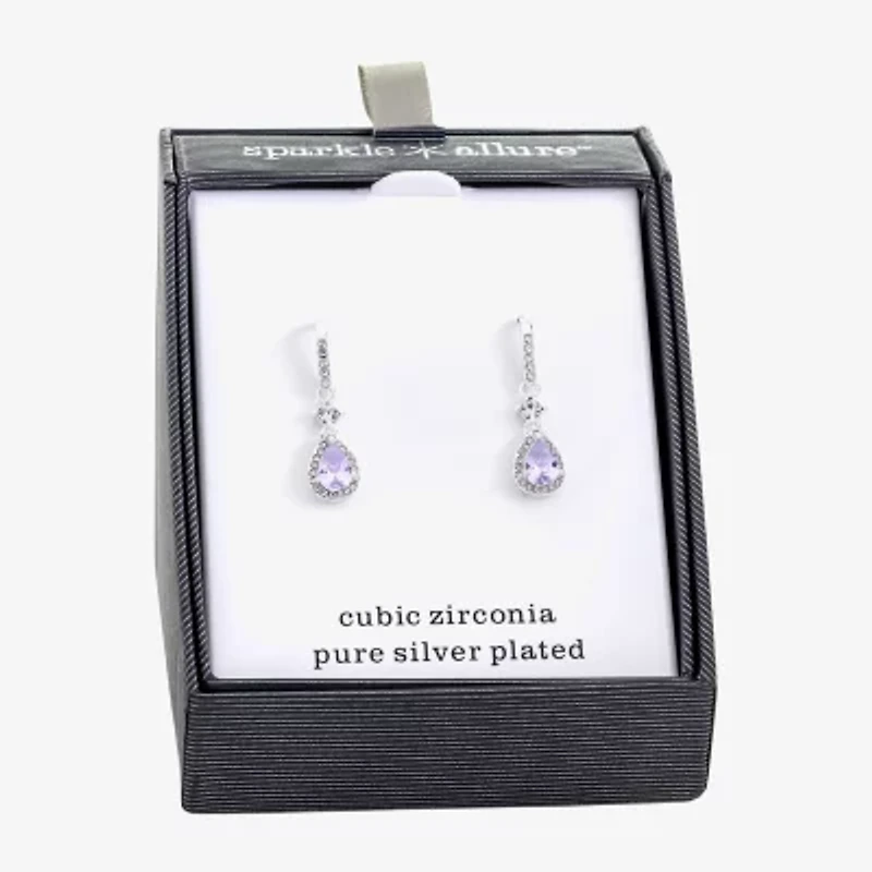 Sparkle Allure Womens Purple Cubic Zirconia Pure Silver Over Brass Drop Earrings