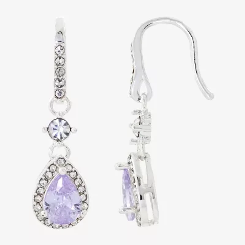 Sparkle Allure Womens Purple Cubic Zirconia Pure Silver Over Brass Drop Earrings