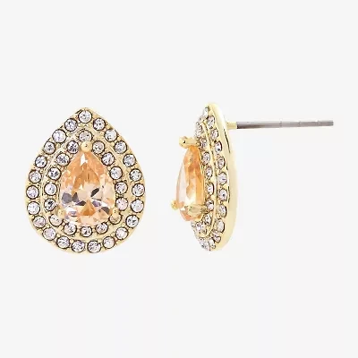 Sparkle Allure Champagne Cubic Zirconia 14K Gold Over Brass 14.8mm Pear Stud Earrings