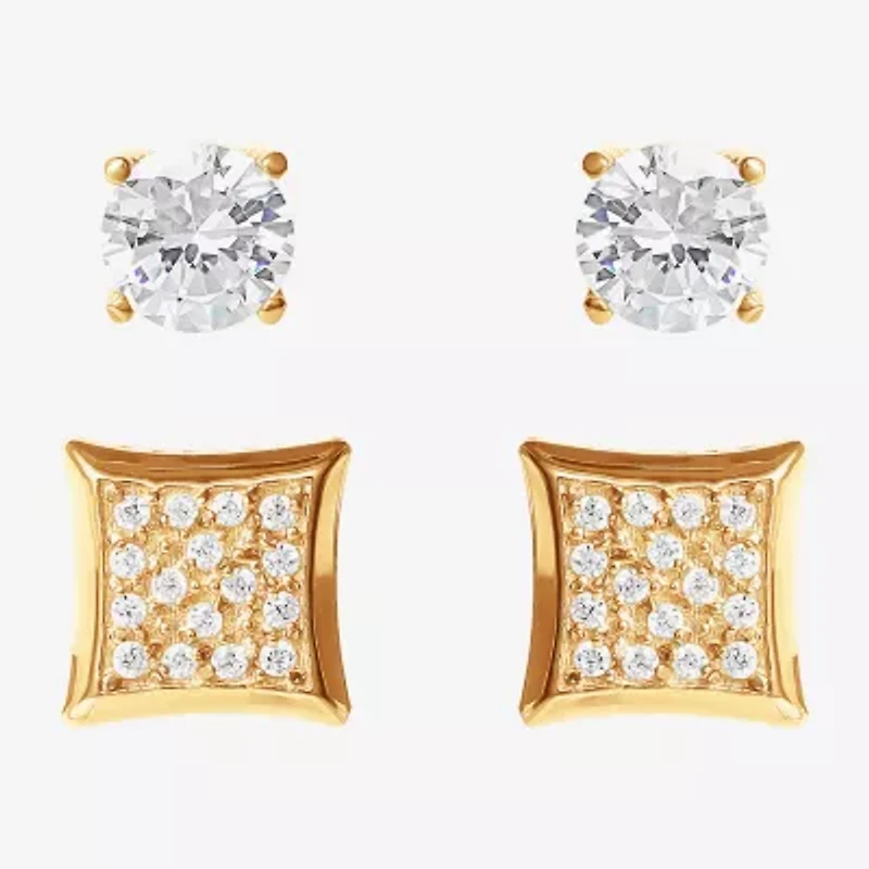 Shaquille O'Neal XLG Mens Cubic Zirconia Stainless Steel 2 Pair Earring Set