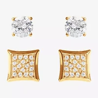 Shaquille O'Neal XLG Mens Cubic Zirconia Stainless Steel 2 Pair Earring Set