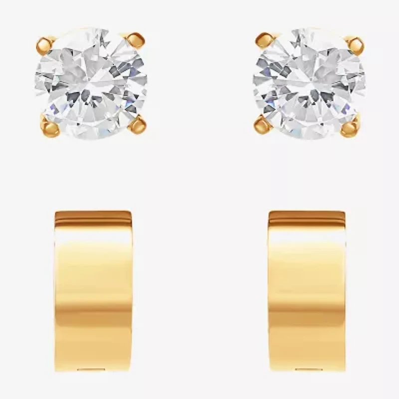 Shaquille O'Neal XLG Mens Cubic Zirconia Stainless Steel 2 Pair Earring Set