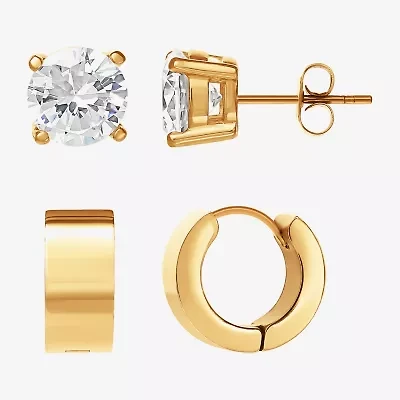 Shaquille O'Neal XLG Mens Cubic Zirconia Stainless Steel 2 Pair Earring Set