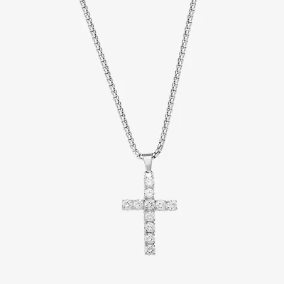 Shaquille O'Neal XLG Mens White Cubic Zirconia Stainless Steel Cross 22 Inch Pendant Necklace