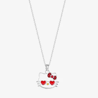 Hello Kitty Womens Red Crystal Pure Silver Over Brass Heart 18 Inch Pendant Necklace