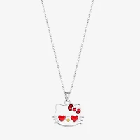 Hello Kitty Womens Red Crystal Pure Silver Over Brass Heart 18 Inch Pendant Necklace