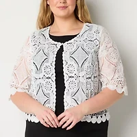 Rabbit Design Womens Crew Neck 3/4 Sleeve Shrug Plus
