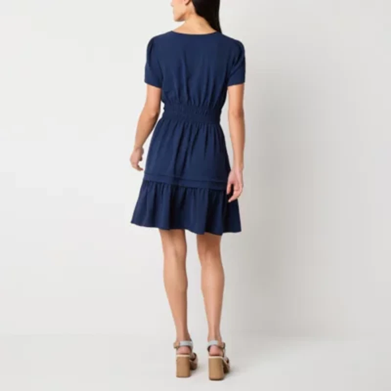 Be by CHETTA B Womens Short Sleeve Fit + Flare Dress