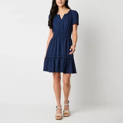 Be by CHETTA B Womens Short Sleeve Fit + Flare Dress