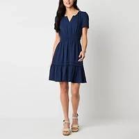 Be by CHETTA B Womens Short Sleeve Fit + Flare Dress