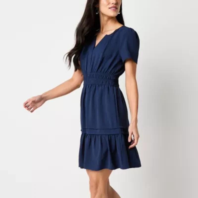 Be by CHETTA B Womens Short Sleeve Fit + Flare Dress