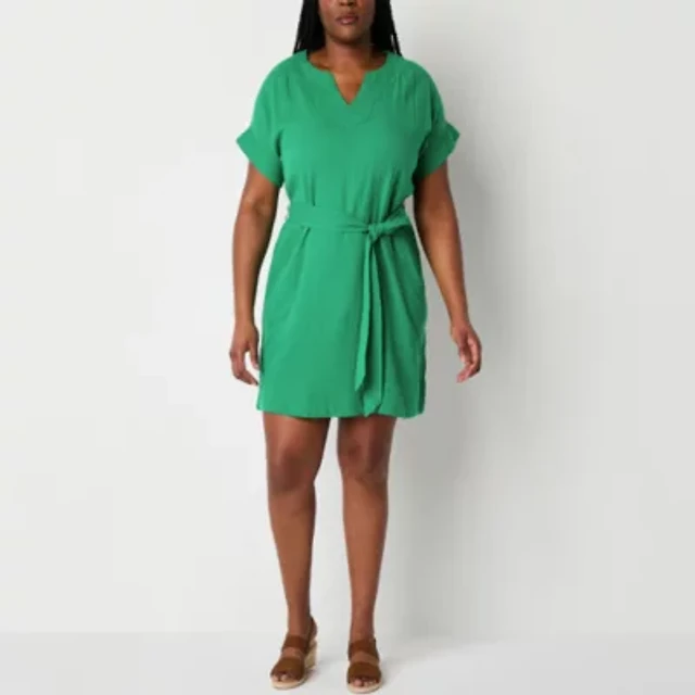 st john's bay short sleeve shift dress St. John's Bay Womens V Neck Short Sleeve Plaid Shift Dress