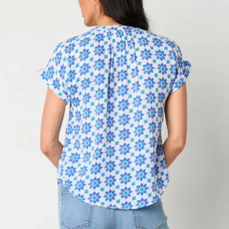 St. John's Bay Womens Split Crew Neck Short Sleeve Tall Blouse