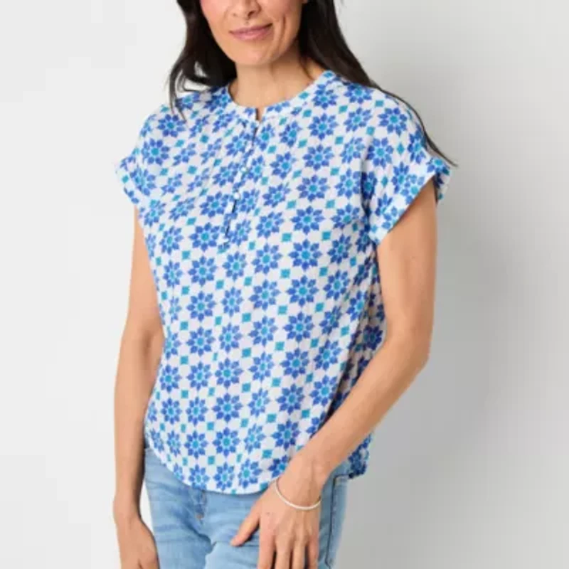 St. John's Bay Womens Split Crew Neck Short Sleeve Tall Blouse