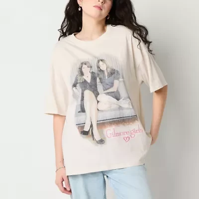 Arizona Womens Crew Neck Short Sleeve Oversized Juniors Graphic T-Shirt