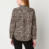 Liz Claiborne Womens Long Sleeve Fitted Regular Fit Button-Down Shirt
