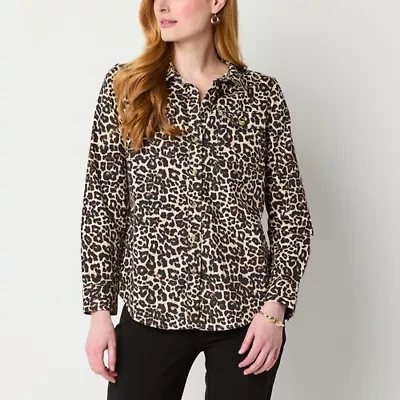Liz Claiborne Womens Long Sleeve Fitted Regular Fit Button-Down Shirt