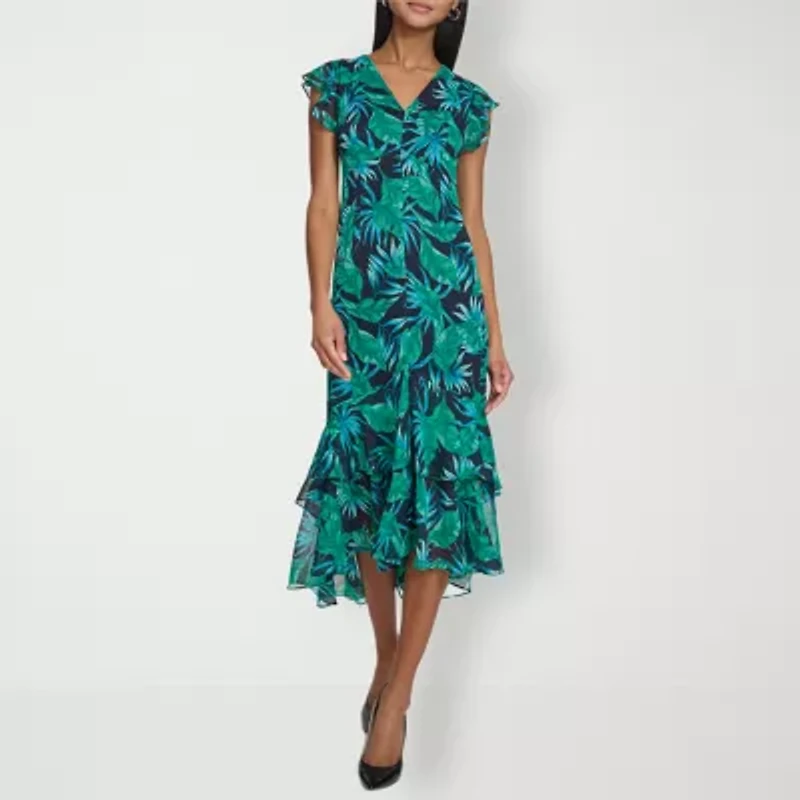 Marc New York Womens Short Sleeve High-Low Leaf Shift Dress