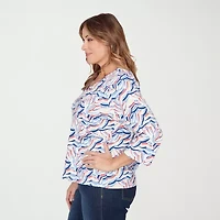 Hearts Of Palm Embellished Neckline Womens Plus V Neck 3/4 Sleeve T-Shirt