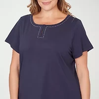 Hearts Of Palm Womens Plus Keyhole Neck Short Sleeve Embellished Blouse
